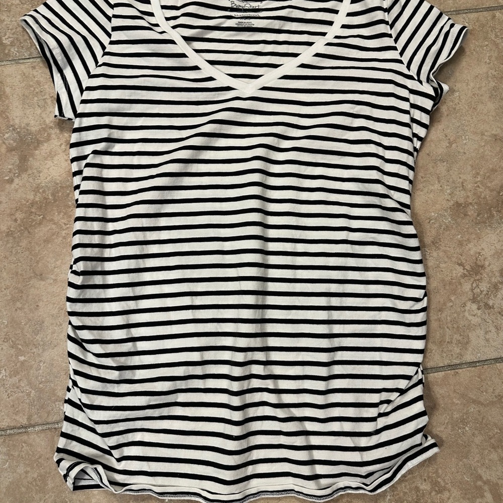 Motherhood Msternity Black and White Striped V-Neck Tee- NWT!